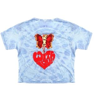 NEW BOYS LIE Tie Dye Blue Lady Butterfly Fitted Tee PLUS BONUS drawstring bag